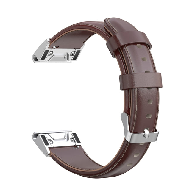 For Garmin Fenix 6X Oil Wax Calfskin Quick Release Strap(Brown)-garmade.com