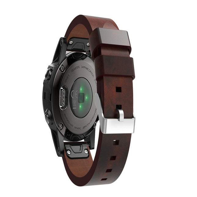 For Garmin Fenix 5 Quick Release Leather Strap(Brown)-garmade.com