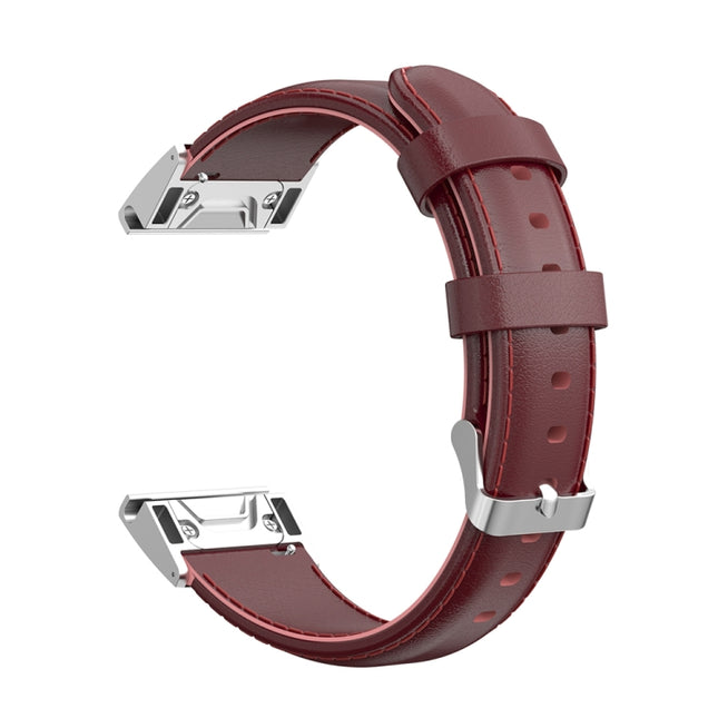 For Garmin Fenix 6 Oil wax Calfskin Quick Release Strap(Crimson)-garmade.com