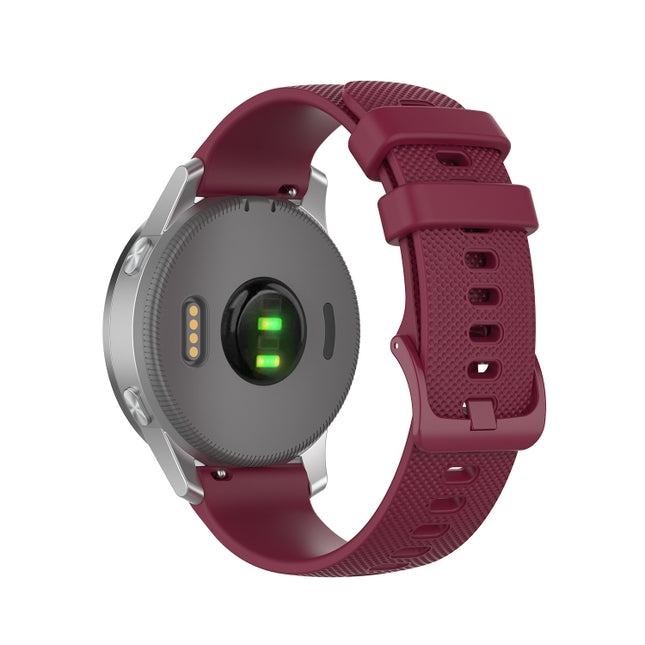 For Garmin Vivoactive 4S Small Plaid Silicone Strap(Red Wine)-garmade.com