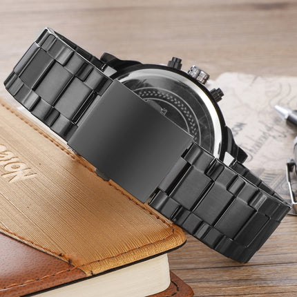 CAGARNY 6820 Round Large Dial Dual Display Quartz Watch For Men(Black Shell Orange Eye Steel Band)-garmade.com