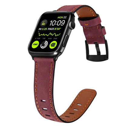 Retro Leather Watch Band For Apple Watch Series 9&8&7 41mm / SE 3&SE 2&6&SE&5&4 40mm / 3&2&1 38mm(Wine Red)-garmade.com
