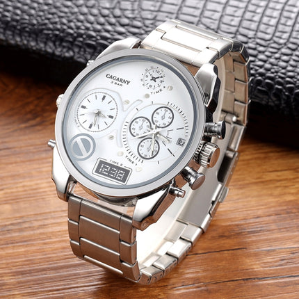 CAGARNY 6822 Four Time Display Dual Movement Steel Band Watch For Men(Silver Shell Steel Band)-garmade.com