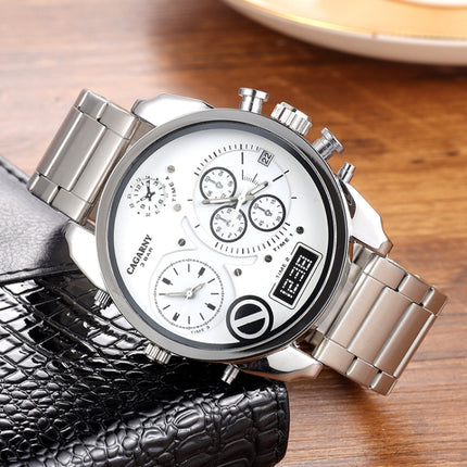 CAGARNY 6822 Four Time Display Dual Movement Steel Band Watch For Men(Silver Shell Steel Band)-garmade.com