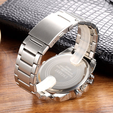 CAGARNY 6822 Four Time Display Dual Movement Steel Band Watch For Men(Silver Shell Steel Band)-garmade.com