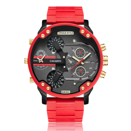 CAGARNY 6830 Quartz Dual Movement Rubberized Steel Band Watch For Men(Red)-garmade.com