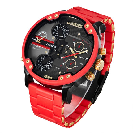 CAGARNY 6830 Quartz Dual Movement Rubberized Steel Band Watch For Men(Red)-garmade.com