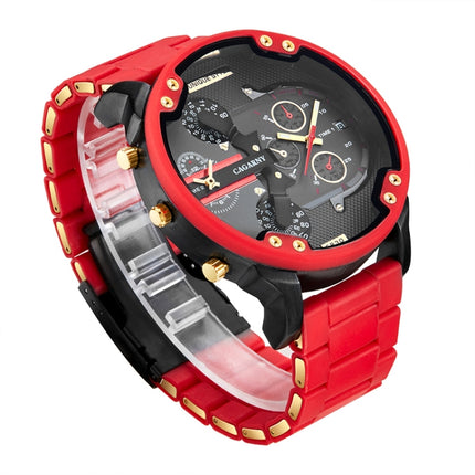 CAGARNY 6830 Quartz Dual Movement Rubberized Steel Band Watch For Men(Red)-garmade.com