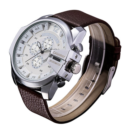 CAGARNY 6839 Irregular Large Dial Leather Band Quartz Sports Watch For Men(Silver White Brown)-garmade.com