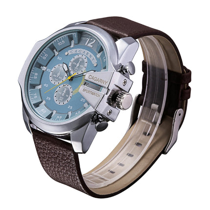 CAGARNY 6839 Irregular Large Dial Leather Band Quartz Sports Watch For Men(Silver Blue Brown)-garmade.com