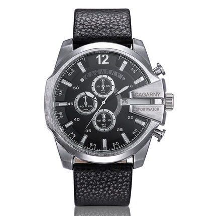 CAGARNY 6839 Irregular Large Dial Leather Band Quartz Sports Watch For Men(Silver Black + Black)-garmade.com