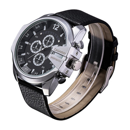 CAGARNY 6839 Irregular Large Dial Leather Band Quartz Sports Watch For Men(Silver Black + Black)-garmade.com