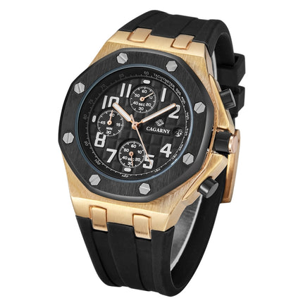 CAGARNY 6867 Six-Needle Multifunctional Quartz Sports Watch for Men(Rose Gold + Black)-garmade.com
