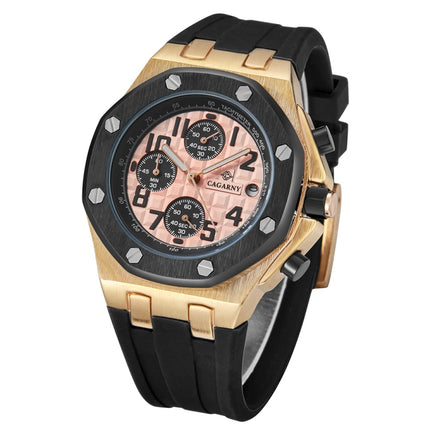 CAGARNY 6867 Six-Needle Multifunctional Quartz Sports Watch for Men(Rose Gold + Gold)-garmade.com