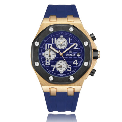 CAGARNY 6867 Six-Needle Multifunctional Quartz Sports Watch for Men(Rose Gold + Blue)-garmade.com