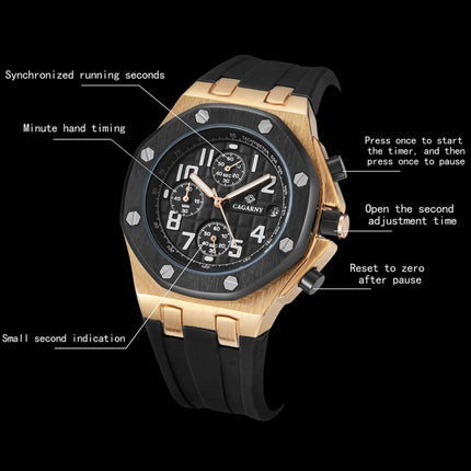CAGARNY 6867 Six-Needle Multifunctional Quartz Sports Watch for Men(Rose Gold + Black)-garmade.com