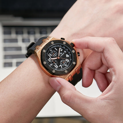 CAGARNY 6867 Six-Needle Multifunctional Quartz Sports Watch for Men(Rose Gold + Gold)-garmade.com