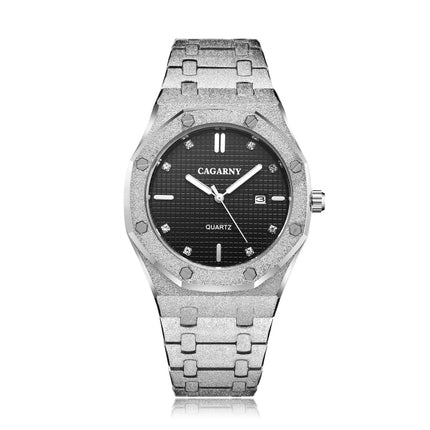 CAGARNY 6885 Simple Stone Surface Quartz Steel Band Watch For Men(Silver Shell Black Surface)-garmade.com