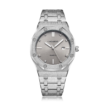 CAGARNY 6885 Simple Stone Surface Quartz Steel Band Watch For Men(Silver Shell Grey Surface)-garmade.com