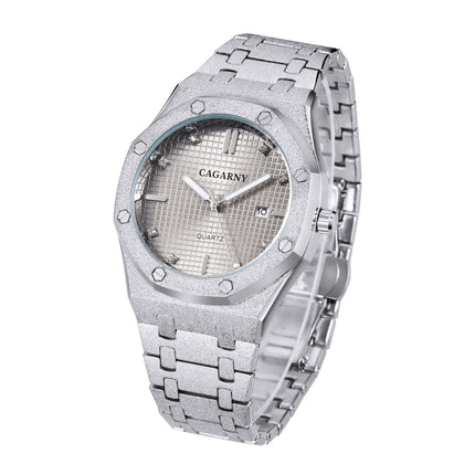 CAGARNY 6885 Simple Stone Surface Quartz Steel Band Watch For Men(Silver Shell Grey Surface)-garmade.com