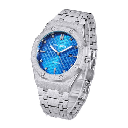 CAGARNY 6885 Simple Stone Surface Quartz Steel Band Watch For Men(Silver Shell Blue Surface)-garmade.com