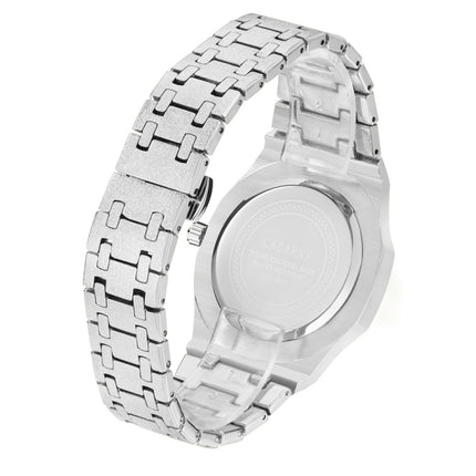 CAGARNY 6885 Simple Stone Surface Quartz Steel Band Watch For Men(Silver Shell White Surface)-garmade.com