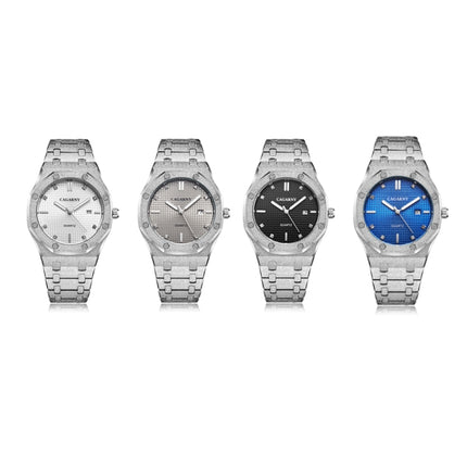 CAGARNY 6885 Simple Stone Surface Quartz Steel Band Watch For Men(Silver Shell Blue Surface)-garmade.com