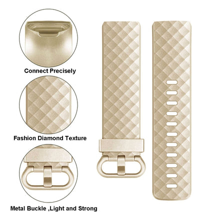 For FITBIT Charge 3 Official Pattern Metallic Watch Strap(Champagne Gold)-garmade.com