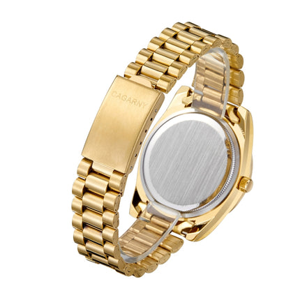 CAGARNY 6886 Diamond-encrusted Roman Numeral Dial Quartz Watch for Men(Gold Shell Green Dial)-garmade.com
