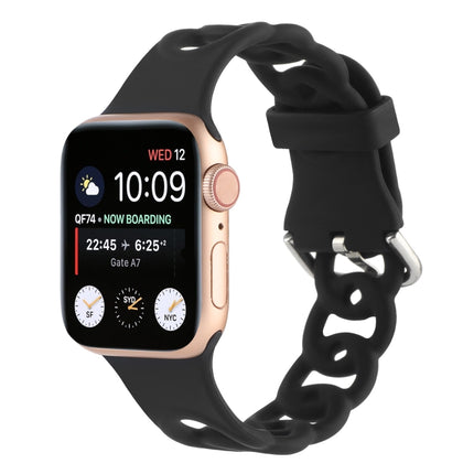 Hollow Silicone Watch Band For Apple Watch Series 9&8&7 41mm / SE 3&SE 2&6&SE&5&4 40mm / 3&2&1 38mm(Black)-garmade.com
