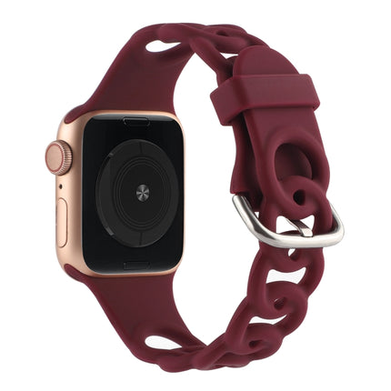 Hollow Silicone Watch Band For Apple Watch Series 9&8&7 41mm / SE 3&SE 2&6&SE&5&4 40mm / 3&2&1 38mm(Wine Red)-garmade.com