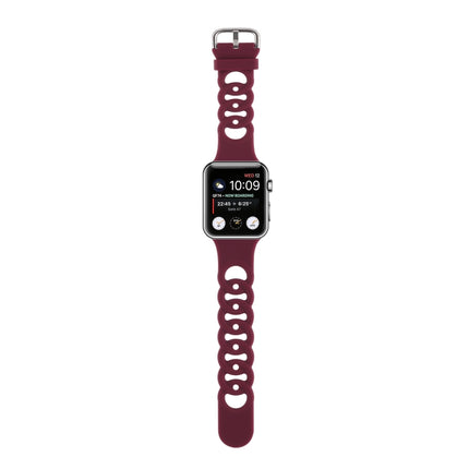 Hollow Silicone Watch Band For Apple Watch Series 9&8&7 41mm / SE 3&SE 2&6&SE&5&4 40mm / 3&2&1 38mm(Wine Red)-garmade.com
