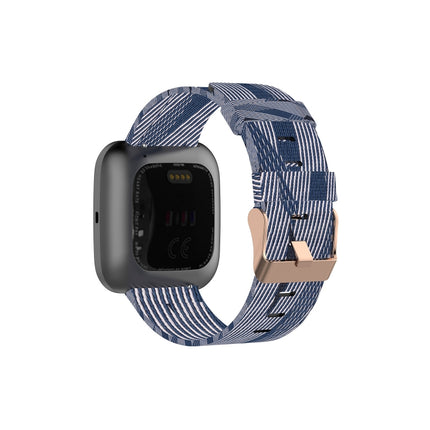 For FITBIT Versa Canvas Watch Strap(Blue White Stripes)-garmade.com