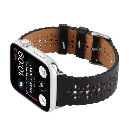 Hollow Genuine Leather Watch Band For Apple Watch Series 9&8&7 41mm / SE 3&SE 2&6&SE&5&4 40mm / 3&2&1 38mm(Black)-garmade.com