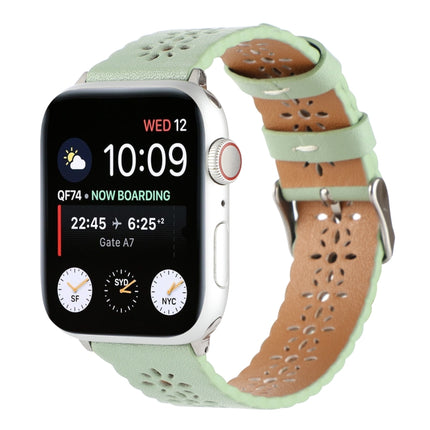 Hollow Genuine Leather Watch Band For Apple Watch Series 9&8&7 41mm / SE 3&SE 2&6&SE&5&4 40mm / 3&2&1 38mm(Green)-garmade.com