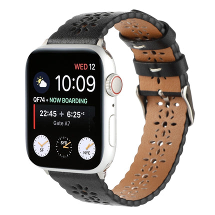Hollow Genuine Leather Watch Band For Apple Watch Ultra 49mm&Watch Ultra 2 49mm / Series 9&8&7 45mm / SE 3&SE 2&6&SE&5&4 44mm / 3&2&1 42mm(Black)-garmade.com