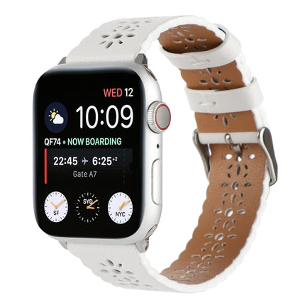 Hollow Genuine Leather Watch Band For Apple Watch Ultra 49mm&Watch Ultra 2 49mm / Series 9&8&7 45mm / SE 3&SE 2&6&SE&5&4 44mm / 3&2&1 42mm(White)-garmade.com