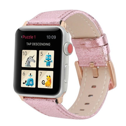 Glitter Genuine Leather Watch Band For Apple Watch Series 9&8&7 41mm / SE 3&SE 2&6&SE&5&4 40mm / 3&2&1 38mm(Pink)-garmade.com