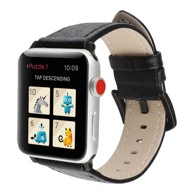 Glitter Genuine Leather Watch Band For Apple Watch Series 9&8&7 41mm / SE 3&SE 2&6&SE&5&4 40mm / 3&2&1 38mm(Black)-garmade.com