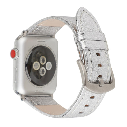 Glitter Genuine Leather Watch Band For Apple Watch Series 9&8&7 41mm / SE 3&SE 2&6&SE&5&4 40mm / 3&2&1 38mm(Silver)-garmade.com