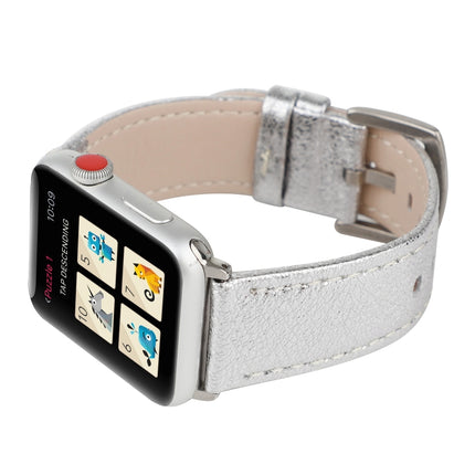 Glitter Genuine Leather Watch Band For Apple Watch Series 9&8&7 41mm / SE 3&SE 2&6&SE&5&4 40mm / 3&2&1 38mm(Silver)-garmade.com