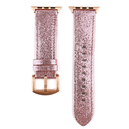 Glitter Genuine Leather Watch Band For Apple Watch Ultra 49mm&Watch Ultra 2 49mm / Series 9&8&7 45mm / SE 3&SE 2&6&SE&5&4 44mm / 3&2&1 42mm(Pink)-garmade.com