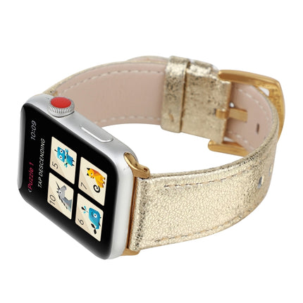 Glitter Genuine Leather Watch Band For Apple Watch Ultra 49mm&Watch Ultra 2 49mm / Series 9&8&7 45mm / SE 3&SE 2&6&SE&5&4 44mm / 3&2&1 42mm(Gold)-garmade.com