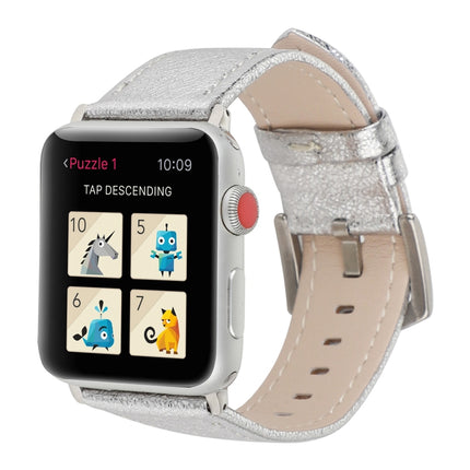 Glitter Genuine Leather Watch Band For Apple Watch Ultra 49mm&Watch Ultra 2 49mm / Series 9&8&7 45mm / SE 3&SE 2&6&SE&5&4 44mm / 3&2&1 42mm(Silver)-garmade.com