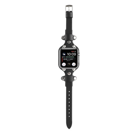 Bracelet Genuine Leather Watch Band For Apple Watch Series 9&8&7 41mm / SE 3&SE 2&6&SE&5&4 40mm / 3&2&1 38mm(Black)-garmade.com