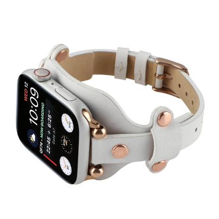 Bracelet Genuine Leather Watch Band For Apple Watch Series 9&8&7 41mm / SE 3&SE 2&6&SE&5&4 40mm / 3&2&1 38mm(White)-garmade.com