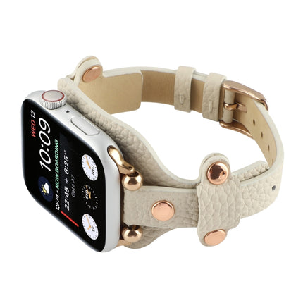 Bracelet Genuine Leather Watch Band For Apple Watch Series 9&8&7 41mm / SE 3&SE 2&6&SE&5&4 40mm / 3&2&1 38mm(Beige)-garmade.com