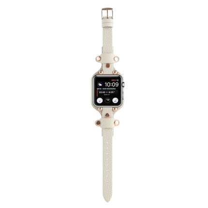 Bracelet Genuine Leather Watch Band For Apple Watch Series 9&8&7 41mm / SE 3&SE 2&6&SE&5&4 40mm / 3&2&1 38mm(Beige)-garmade.com