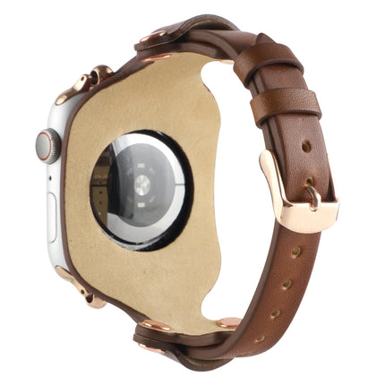 Bracelet Genuine Leather Watch Band For Apple Watch Series 9&8&7 41mm / SE 3&SE 2&6&SE&5&4 40mm / 3&2&1 38mm(Dark Brown)-garmade.com