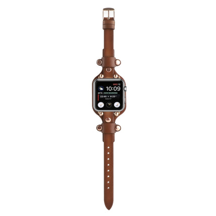 Bracelet Genuine Leather Watch Band For Apple Watch Series 9&8&7 41mm / SE 3&SE 2&6&SE&5&4 40mm / 3&2&1 38mm(Dark Brown)-garmade.com